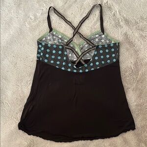 Free People Polka Dot Knit Tank Top Cami Strappy Detail Medium